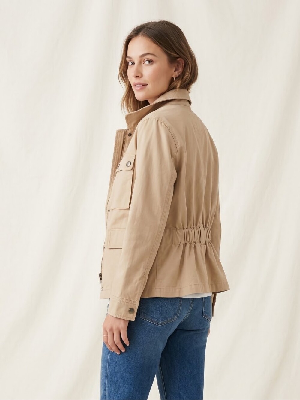 Beige Waist Utility Jacket - Women
